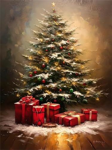 Peinture par numero adulte débutants arbre de Noël kit grand format