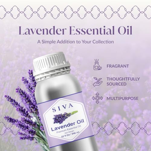 Image of Siva Lavender Essential Oil, Huge Bottle, Large Size, 32 Fl Oz (946 ml) | Lavender Oil for Diffuser, Humidifier, Linen Spray, Skin Care, Hair Care, Body Massage, Soap, Candle, Bath Salt & DIY Blends