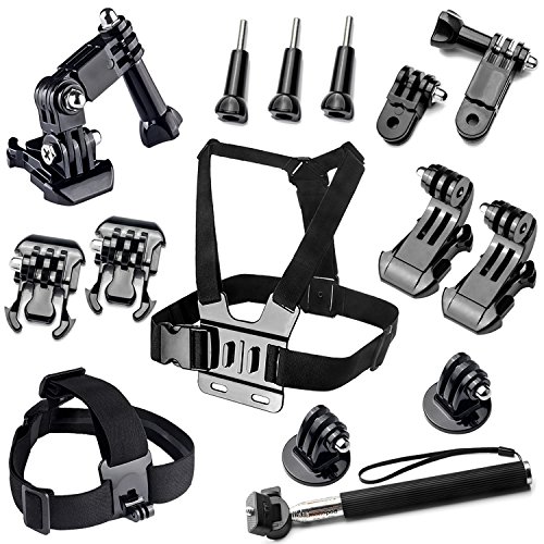 BAXIA TECHNOLOGY Essential Accessories for GoPro Hero 4 3+ 3 2 Black Silver Accessory Kit for GoPro 4 3+ 3 2 1 Sports Camera Accessories Bundle Kit for SJ4000 SJ5000 SJ6000