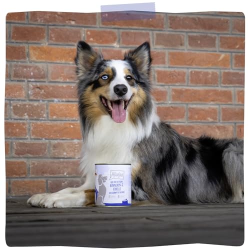 MjAMjAM - Premium Nassfutter für Hunde - DUO von saftigem Hühnchen & Forelle an gedämpfter Zucchini, 6er Pack (6 x 200g), getreidefrei mit extra viel Fleisch