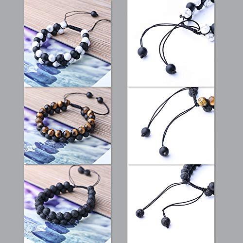 Wrcxstone Natural Stone Bracelet Mens Black Lava Rock Bracelet Tiger Eye Gemstone Bracelet Yoga Essential Oil Bracelet Charm Gift (3 Pcs A Set) #TOP1