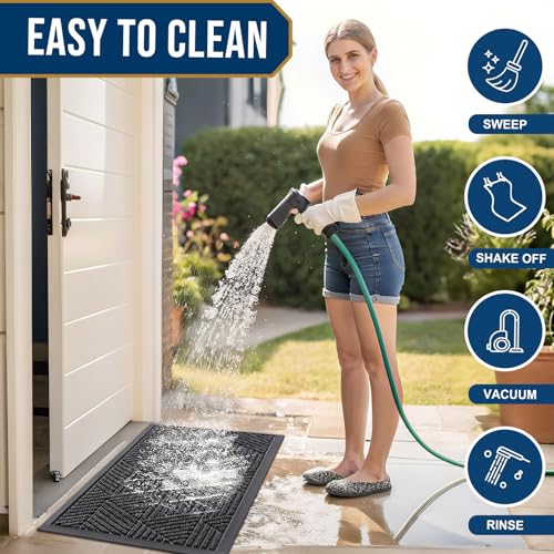Image of Smiry Front Door Mat Outside Entrance, Heavy Duty Sturdy Natural Rubber Doormat, Trap Dirt and Moisture, Easy Clean Low Profile Welcome Floor Mats for Indoor Outdoor Entry, 47x23 Inch, Medium Grey