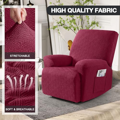 Image of Timeles Recliner Covers Recliner Chair Covers Reclining Couch Covers Sofa Slipcovers Stretch Soft Washable (One-Seater, Burgundy)