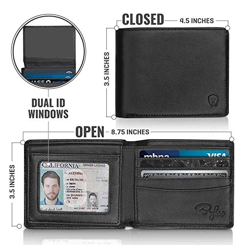 2 ID Window RFID Wallet for Men, Bifold Top Flip, Extra Capacity Travel Wallet (Black - Sheepskin Leather, Medium)