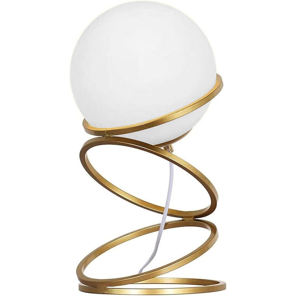 Partenopea Lampada da Tavolo color Oro Ottone con Sfera Palla Bianco opaco Design elegante da interni per Illuminare e Decorare scrivanie comodini tavolini (Anelli sfalsati)