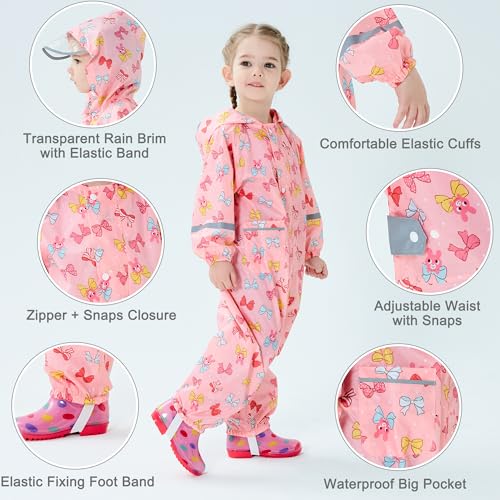 Fewlby Toddler Rain Suit for Boys Girls Kids Raincoats With Hood One Piece Baby Rain Jacket Waterproof Coverall 1-10 Years2