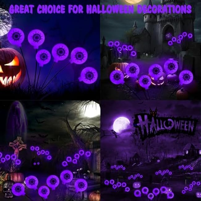 Halloween Solar Lights Outdoor Waterproof Solar Scary Eyeball Lights, 2 Pack Green Eyeball Swaying Firefly Lights, Solar Halloween Path Lights for Yard Garden Lawn Party Decor, Purple