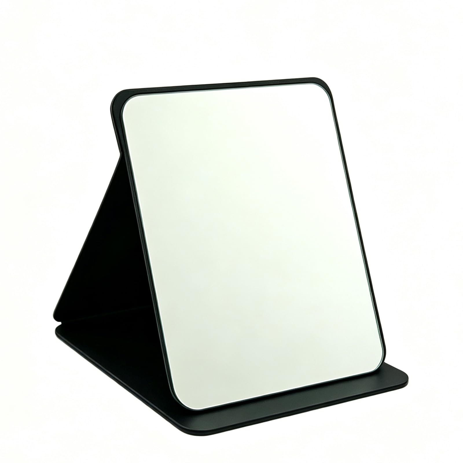 XIKUA Folding Makeup Mirror, HD Glass, Black PU Leather, 25x17cm, Portable Travel Vanity Mirror, 180-Degree Adjustable, Free Standing