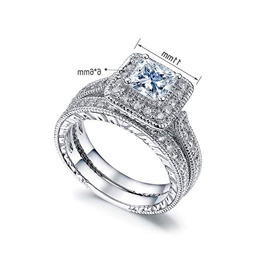 Square Cubic Zirconia Bridal Set Princess Cut CZ Jewelry Engagement Wedding Rings Set2