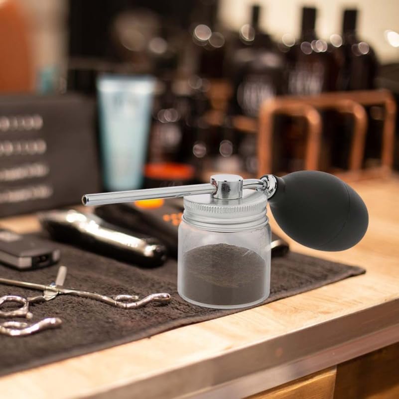 PartyKindom Powder Spray Bottle Hair Fiber Dispenser Portable Applicator Pump Glass Silicone Barber Salon Talcum Glitter Dry Shampoo Styling Thickening Travel Cosmetics Refillable Tools 7.47 Inch