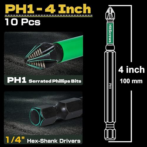 Image of PH1 Anti-Slip Screwdriver Bits - 4 inch Phillips Impact Driver Bits #1, 2025 New Laser-Etched Design, Impact-Resistant S2 Tool Steel, Magnetic Tip, 10-Pack for High Torque & Precision Work