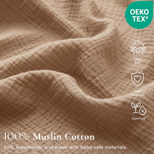 Image of Konssy Muslin Crib Sheets for Girl Boy, 2 PCS Soft and Breathable Cotton Baby Sheets for Standard Crib Mattress, 52 inchx 28 inch (Brown, Cream)
