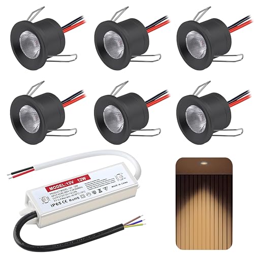 DYKUWEY Set di 6 Faretti Led da Incasso per Cartongesso,2W Mini Faretti Led Soffitto,IP65 12V Faretto LED Ultrasottili 19mm,foro 25-28mm,faretti led Per Luci Cucina Bagno (Nero Bianco Caldo 3000K)