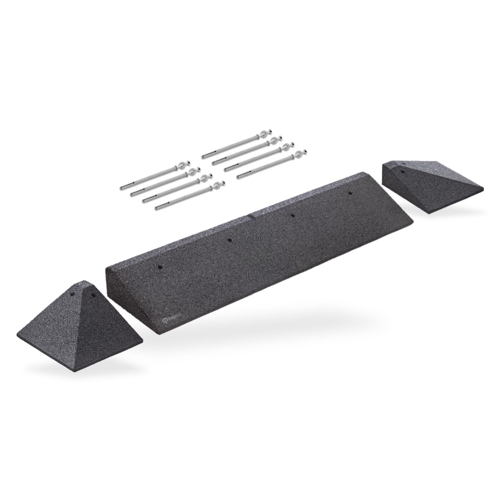 bepco Juego de elementos angulares para bordillos (2 unidades) – Biseles para paso lateral – con arandelas en U y elementos de fijación (8 cm, rampa para bordillos con esquinas y fijaciones)