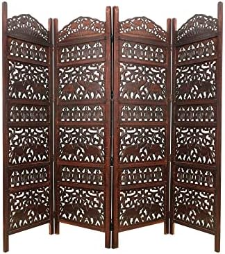 Elephant Hathi Walnut Brown 4 Panel Wood Screen