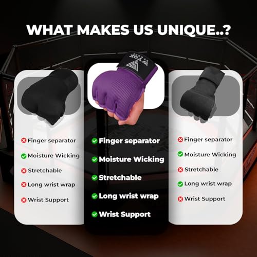 Image of WYOX Gel Boxing Hand Wraps Inner Gloves for Men & Women - 80cm /31inch Quick Wrist Strap, Padded Knuckle Support, Fingerless MMA Muay Thai Kickboxing Wraps for Training, Punching & Martial Arts