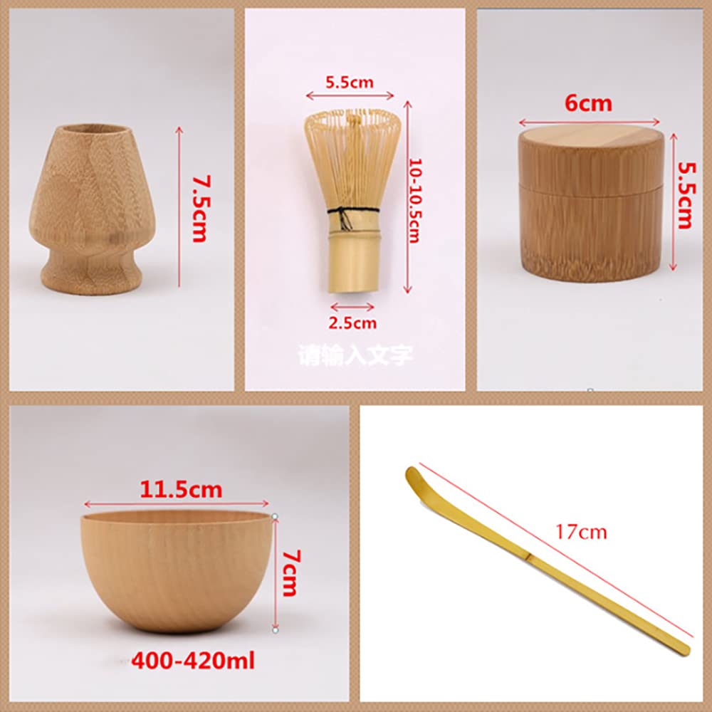 Juego de té matcha japonés de 5 piezas, batidor/cuenco/soporte/cuchara de bambú/latas de matcha de bambú para ceremonia tradicional de té japonesa
