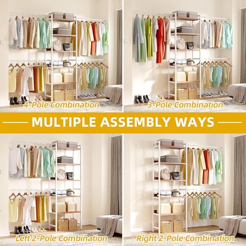 DWVO Clothing Rack with Sheves, Adjustable Closet System with 4 Hanging Area, Versatile Storage Solution for Home & Closet