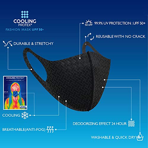 Black Face Mask UPF 50, Summer Time, Unisex, Washable, Reusable, Breathable, UV Sunblock Protective, for Running (Dot)3