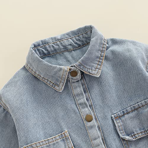 Little Girl Long Sleeve Denim Dress Lapel Snap Placket Jean Dresses Casual Top Spring Summer Autumn Clothes4