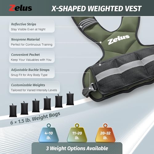 Image of ZELUS Weighted Vest for Men and Women | 4-10lb /11-20lb /20-32lb Vest with 6 Ironsand Weights for Home Workouts | Adjustable Body Weight Vest Exercise Set for Cardio and Strength Training