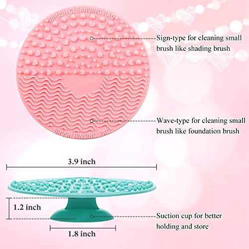 4 Packs Silicone Makeup Brush Cleaning Mat, Round Makeup Brush Cleaner Pad Cosmetic Brush Cleaning Mat Portable Washing Tool Scrubber With Suction Cup (Pink, Green, Deep Purple, Black) #TOP2