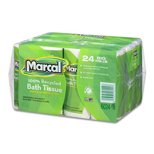 Marcal Toilet Paper, 100 Recycled, 2Ply, White Bath Tissue 168 Sheets Per Roll, 4 Rolls Per