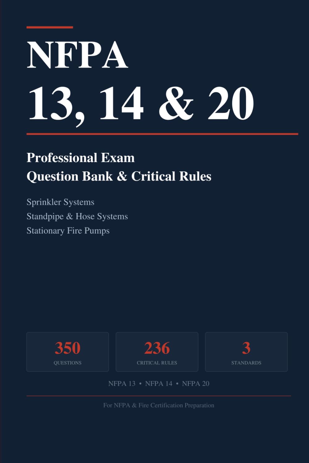 NFPA 13, 14 & 20 Professional Exam Question Bank & Critical Rules: 350 Multiple-Choice Questions with Answer Explanations and 236 Critical Rules for ... (Fire Protection Exam Prep Series)