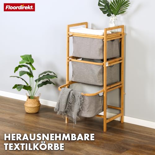 Floordirekt Laundry Basket, Bamboo Laundry Hamper with 3 Compartments, Laundry Basket for Dirty Laundry, Wooden Laundry Sorter with Laundry Box (Missouri) - Image 3