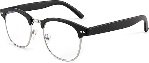 FEISEDY Gafas de lectura clásicas medio marco retro semi-montura transparente lente azul bloqueo luz azul B0005