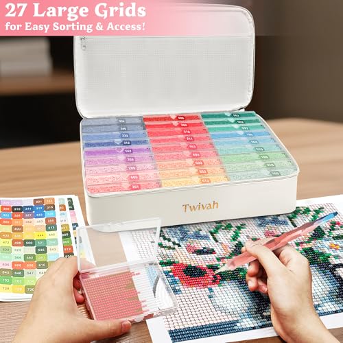 Image of 27 Pcs Diamond Art Storage with Bag, 2-in-1 Diamond Art Trays Container with Lids, Diamond Painting Accessories with Color Sticks, Diamond Art Kits for Adults & Kids Christmas, Birthday (White)