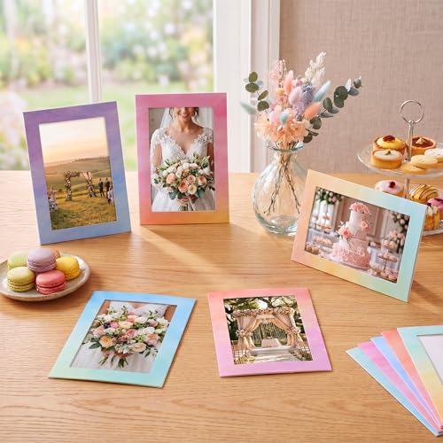 Image of AmazingSpark 50 Pack Pastel Watercolor Picture Frames for 4x6 Photos, Paper Photo Frame Bulk Set, Tabletop or Hanging Display for Wedding, Bridal Shower, Birthday, Party Home Decor