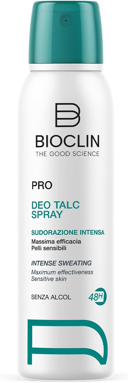 BIOCLIN Deo Pro Talc Spray – 150 ml – Deodorante Senza Alcol Ideale per Sudorazione Intensa e Pelli Sensibili – 48h di Protezione – Piacevole profumazione talcata