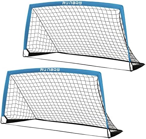 RUNBOW 6x4 ft Portable Kids Soccer Goal for Backyard Practice Soccer Net Set of 2 with Carry Bag (6x4 FT, Blue, 2 Pieces)