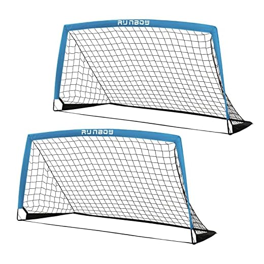 RUNBOW 6x4 ft Portable Kids Soccer Goal for Backyard Practice Soccer Net Set of 2 with Carry Bag (6x4 FT, Blue, 2 Pieces)