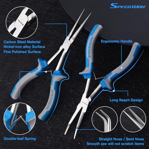 Image of SPEEDWOX 2PCS Long Reach Needle Nose Pliers & Bent Needle Nose Pliers Set