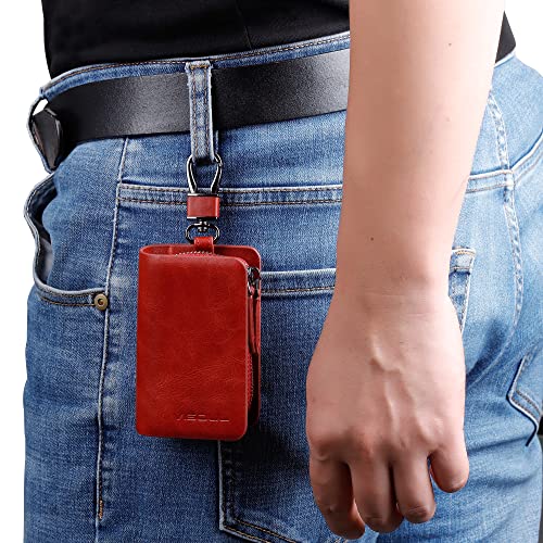 Image of VISOUL Car Key Case Holder Double Zipper, Leather Car Smart Key Fob Case with Keychain for Men and Women