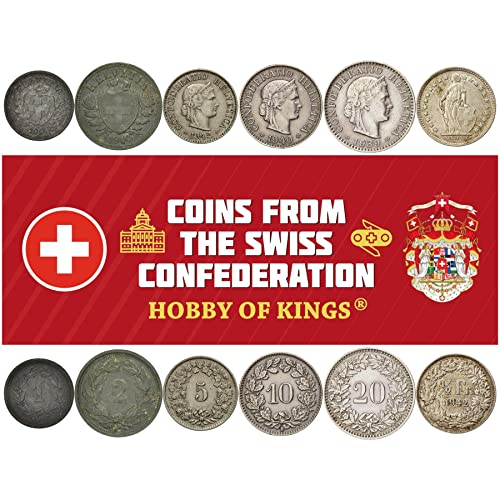 6 Coins from Switzerland | Swiss Coin Set Collection 1 2 5 10 20 Rappen 1/2 Franc | Circulated 1939-1947 | Libertas | Helvetia