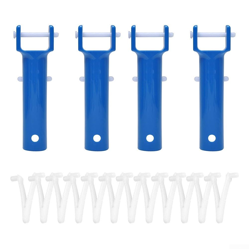 Pool Vacuum Head Handle Replacement for Telescopic Pole with V-Clips and Pins, Blue Plastic Connector for Swimming Pool Cleaners and Brushes(4 X Handle+12 X V-Clips)