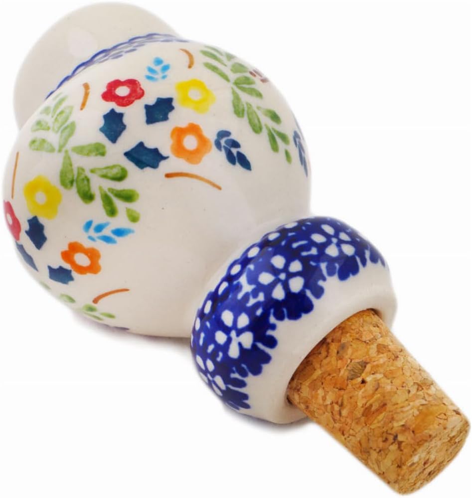 Polmedia Polish Pottery Bottle Stopper UNIKAT - Rainbow Delight Pattern Handmade in Boleslawiec Poland + Certificate of Authenticity