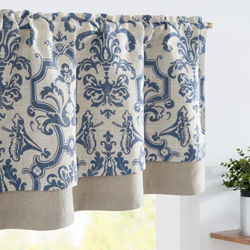 jinchan Linen Valance Curtain for Kitchen Vintage Damask Floral Blackout