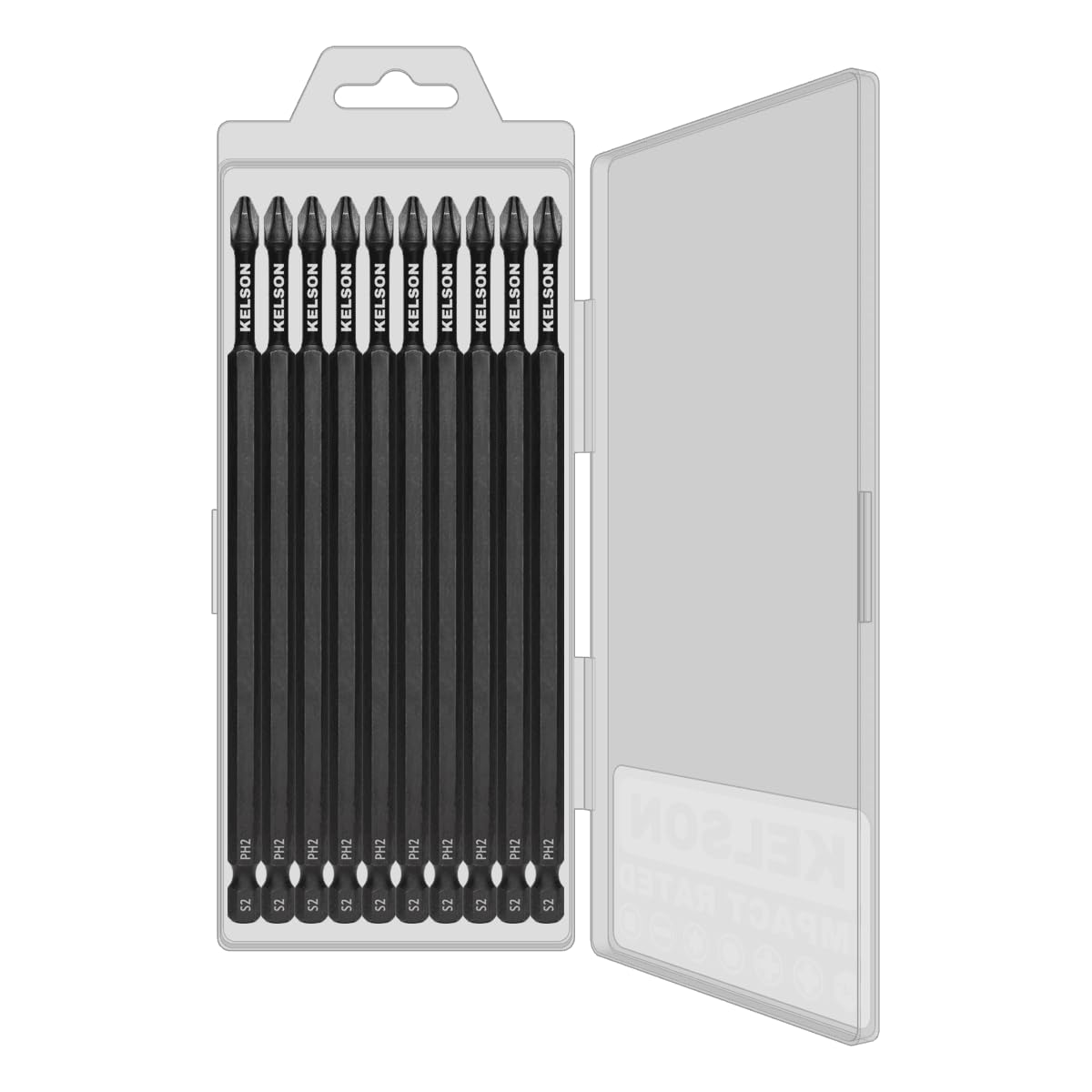KELSON 10pcs PH2 150mm Phillips 2 Impact Rated Screwdriver Bits with Storage Case 1/4" Universal, Black