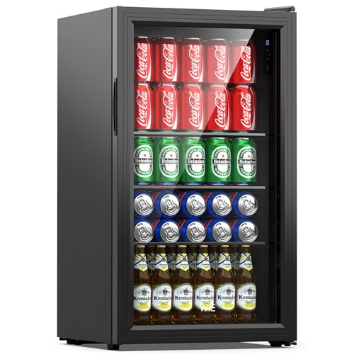 WIE Getränkekühlschrank Mini Kühlschrank mit Doppelte Glastür mit Verstellbaren Ablagen Indoor Outdoor Klein Bierkühlschrank Wendetür Leise 86 Liter 120 Dosen für Soda/Bier für Zuhause/Küche/Bar/Büro