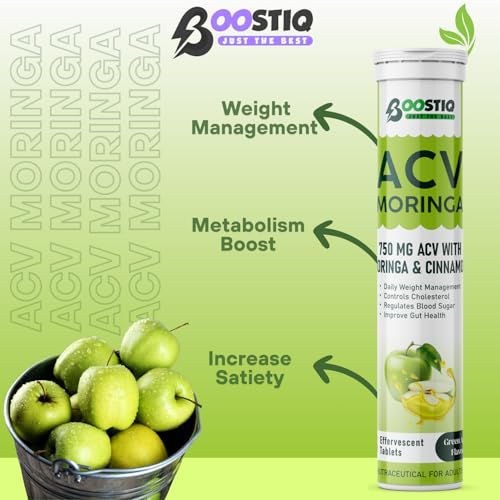 Image of Green Apple ACV Moringa Effervescent Tablets | Apple Cider Vinegar with Moringa & Cinnamon | Green Apple Flavor | Nutraceutical Drink Tablets | Pack of 2
