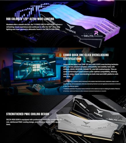 Team Group T-Force DELTA RGB DDR5 RAM, 6000MHz, 32GB (2x16GB), CL30, Desktop Memory with RGB Lighting, PMIC Cooling, One-Click Overclocking (Black) - Image 3
