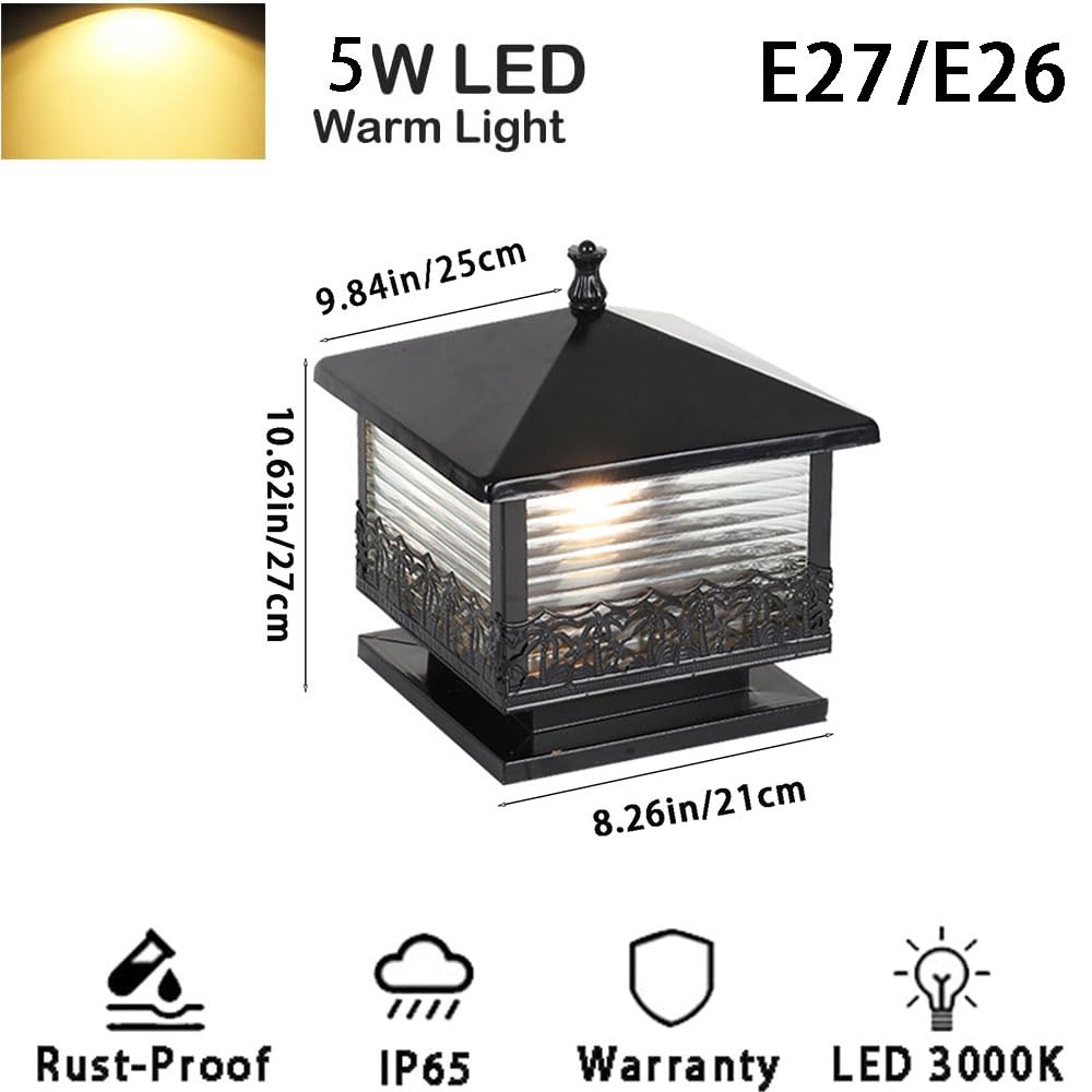 ISCBAFYX Paletti Luminosi da Esterno Colonna Luminosa, Colonna Esterna Vintage Impermeabile con Paralume a Strisce Luci a Colonna con luci a LED per Recinzione, terrazza, Giardino o Patio, Pali