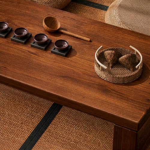 Image of Foldable Japanese Floor Tea Table Minimalist Low Height Wooden Coffee Table Zen Style Solid Wood Living Room Bedroom Hall Garden Table Walnut 80 x 40 x 30