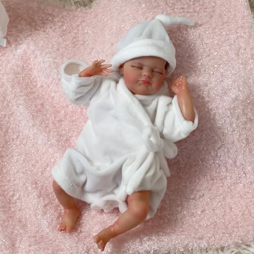 Wisfancy Mini Reborn Baby Puppen 10 Zoll Miniatur Reborn Junge Realistisch Schlafend Wiedergeburt Spielzeug Lebensecht Neugeborenes Baby Vinyl Weicher Körper Real Touch Baby Sammlerpuppe – Bild 4