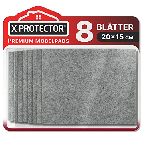 X-PROTECTOR Filzgleiter selbstklebend - 8 Stück Filzgleiter Groß - Bester Bodenschoner Filz selbstklebend 20x15cm Heavy Duty 5 mm. Möbelgleiter für Möbelfüße - Beste Klebepads Stuhlbein-Bodenschoner! Cover