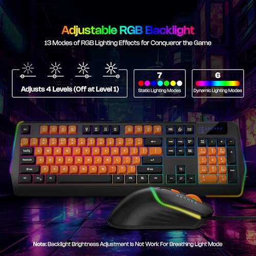 Archer Tech Lab G200 Wired RGB Gaming Keyboard and Mouse Combo with 104 Keys, 19 Anti-Ghosting, RGB Modes,7200 DPI Mouse,13 Lighting Modes, Durable... - Image 4